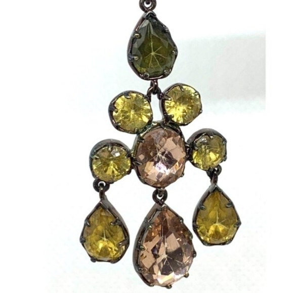 Stella & Dot Earrings, Pink Chandelier, Olive Green and Yellow Rhinestones - Picture 4 of 5